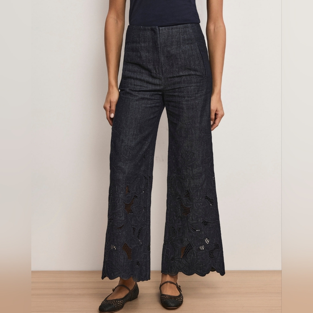 Veronica Beard Osborne Wide-Leg Eyelet Pant